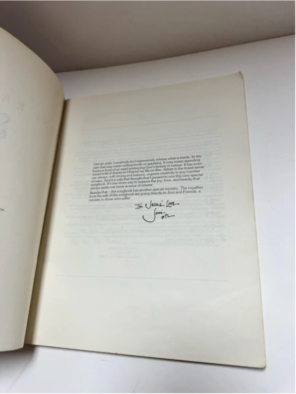 Joni Eareckson Joni's Song Music Book 1982 Inspirational